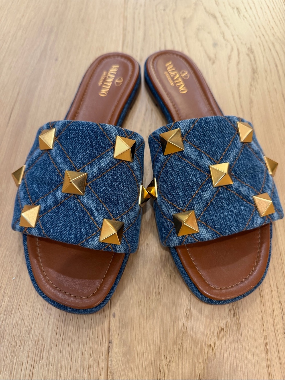 Valentino Blue Denim Rockstud Slides